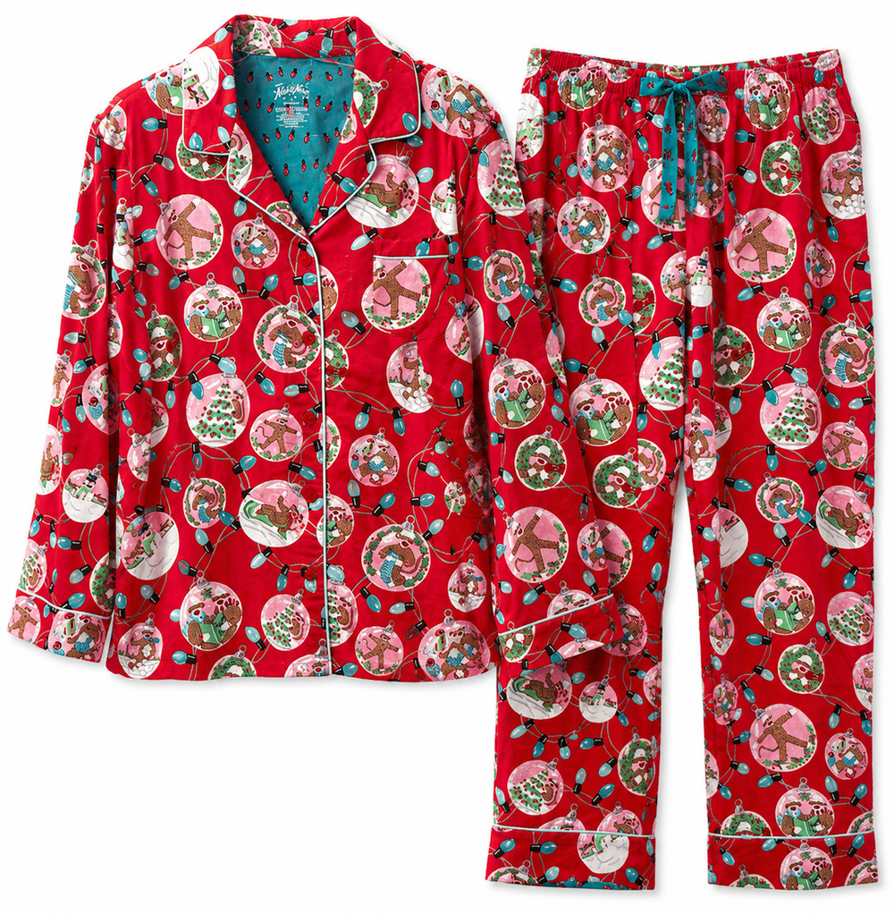 Nick & Nora Women's Large 100% Cotton Sock Monkey Christmas Flannel Pajama Set